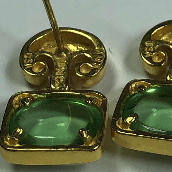 Gold and Green Stone Earrings - Picture 4 of 5